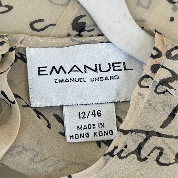 NEW Vintage Emanuel Ungaro Womens Silk Script Print Sheer Blouse Top Size 12 - Picture 10 of 15